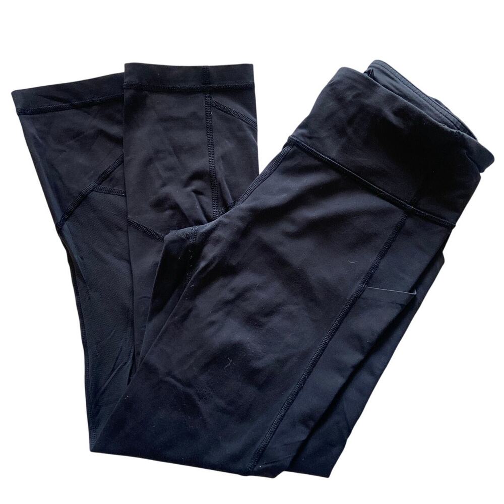 Lululemon Crop Leggings 23" Side Pocket Mesh Vented Adjustable Waist‎ Black Sz 4